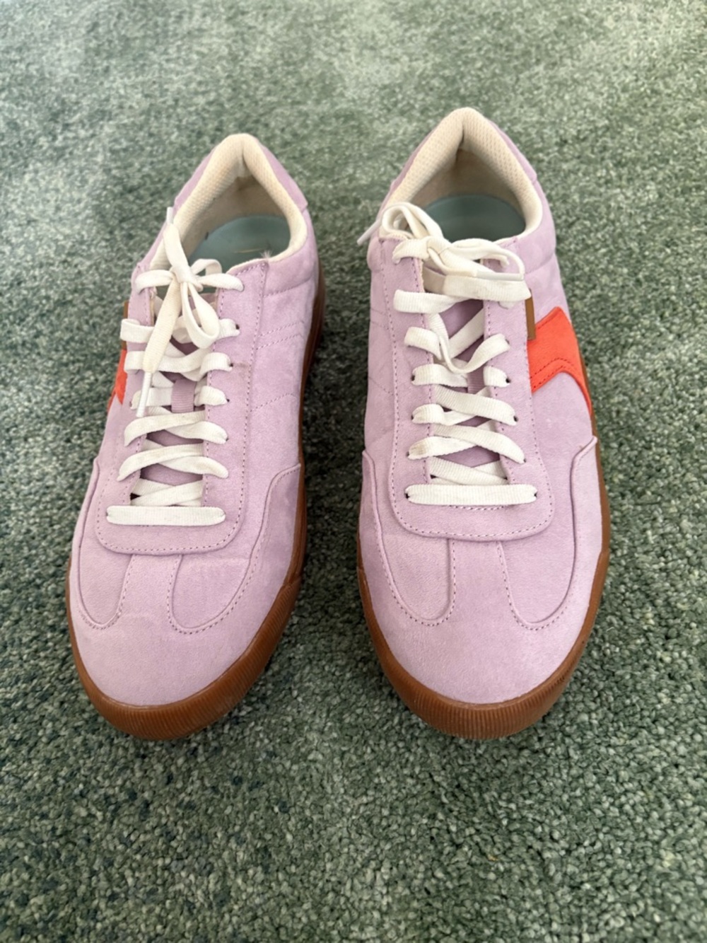 Dr. Scholl's Lavender Suede Sneakers with Orange Accent and Gum Sole